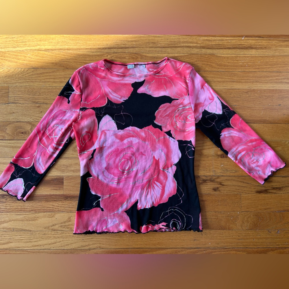 90s 2000s Floral Sheer 3/4 Top Size Small Medium